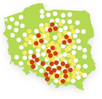 Mapa Polski która pokazuje, gdzie są największe zanieczyszczenia powietrza